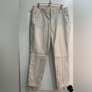 Beige and white striped chino pants